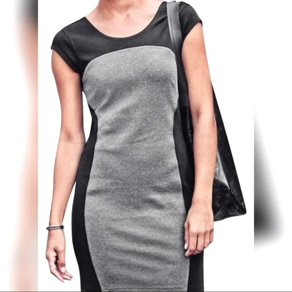 Athleta Black and Grey Black/Gray Color Bodycon Casual Stretchy Dress Size  S.